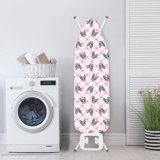 Pink Boston Terrier Plaid Print Ironing Board Cover