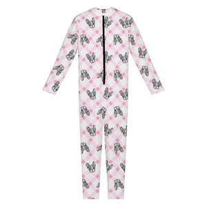 Pink Boston Terrier Plaid Print Jumpsuit