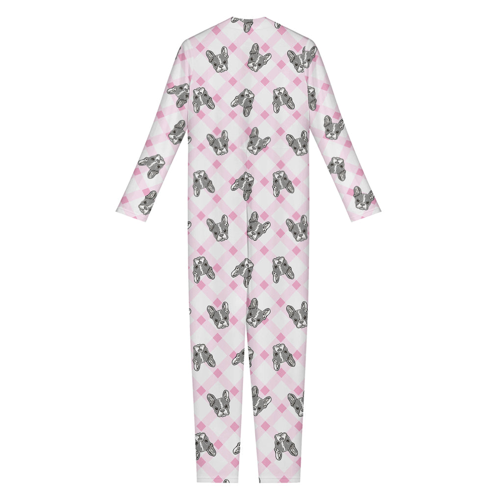 Pink Boston Terrier Plaid Print Jumpsuit