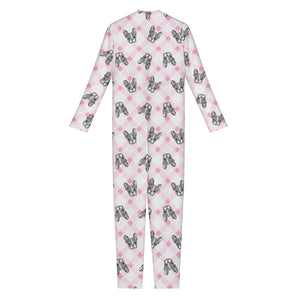 Pink Boston Terrier Plaid Print Jumpsuit