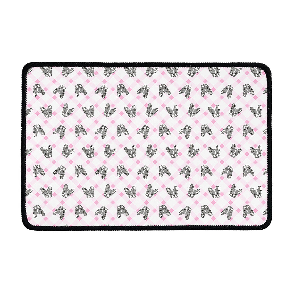 Pink Boston Terrier Plaid Print Kitchen Mat