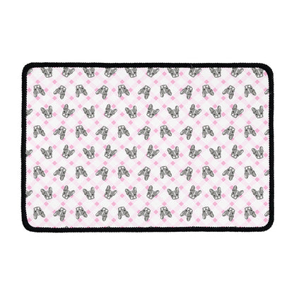 Pink Boston Terrier Plaid Print Kitchen Mat