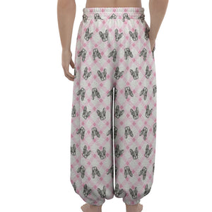 Pink Boston Terrier Plaid Print Lantern Pants