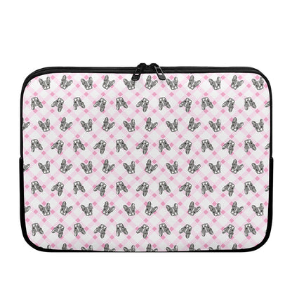 Pink Boston Terrier Plaid Print Laptop Sleeve