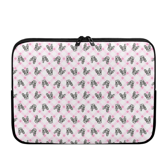 Pink Boston Terrier Plaid Print Laptop Sleeve