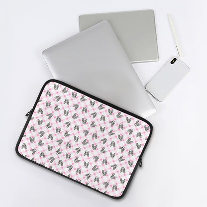 Pink Boston Terrier Plaid Print Laptop Sleeve