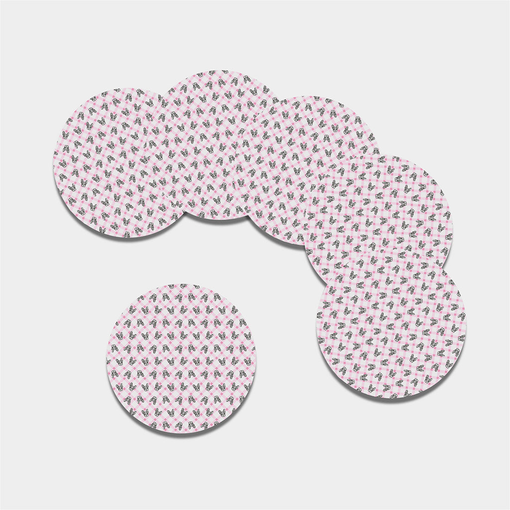 Pink Boston Terrier Plaid Print Leather Coaster Set