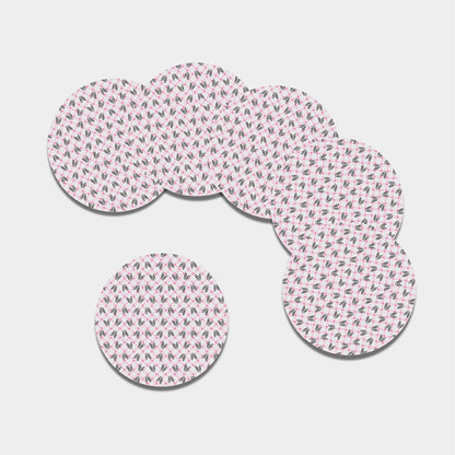 Pink Boston Terrier Plaid Print Leather Coaster Set