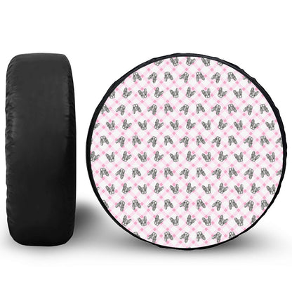 Pink Boston Terrier Plaid Print Leather Spare Tire Cover