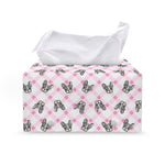Pink Boston Terrier Plaid Print Leather Tissue Box Cover