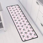 Pink Boston Terrier Plaid Print Long Kitchen Mat
