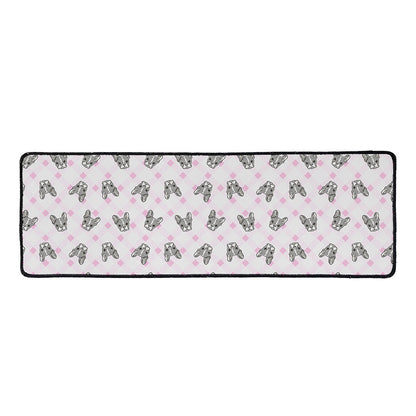 Pink Boston Terrier Plaid Print Long Kitchen Mat