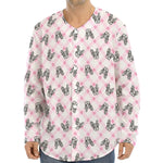 Pink Boston Terrier Plaid Print Long Sleeve Baseball Jersey