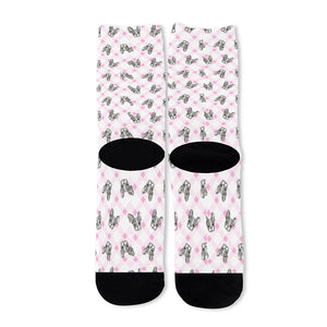 Pink Boston Terrier Plaid Print Long Socks