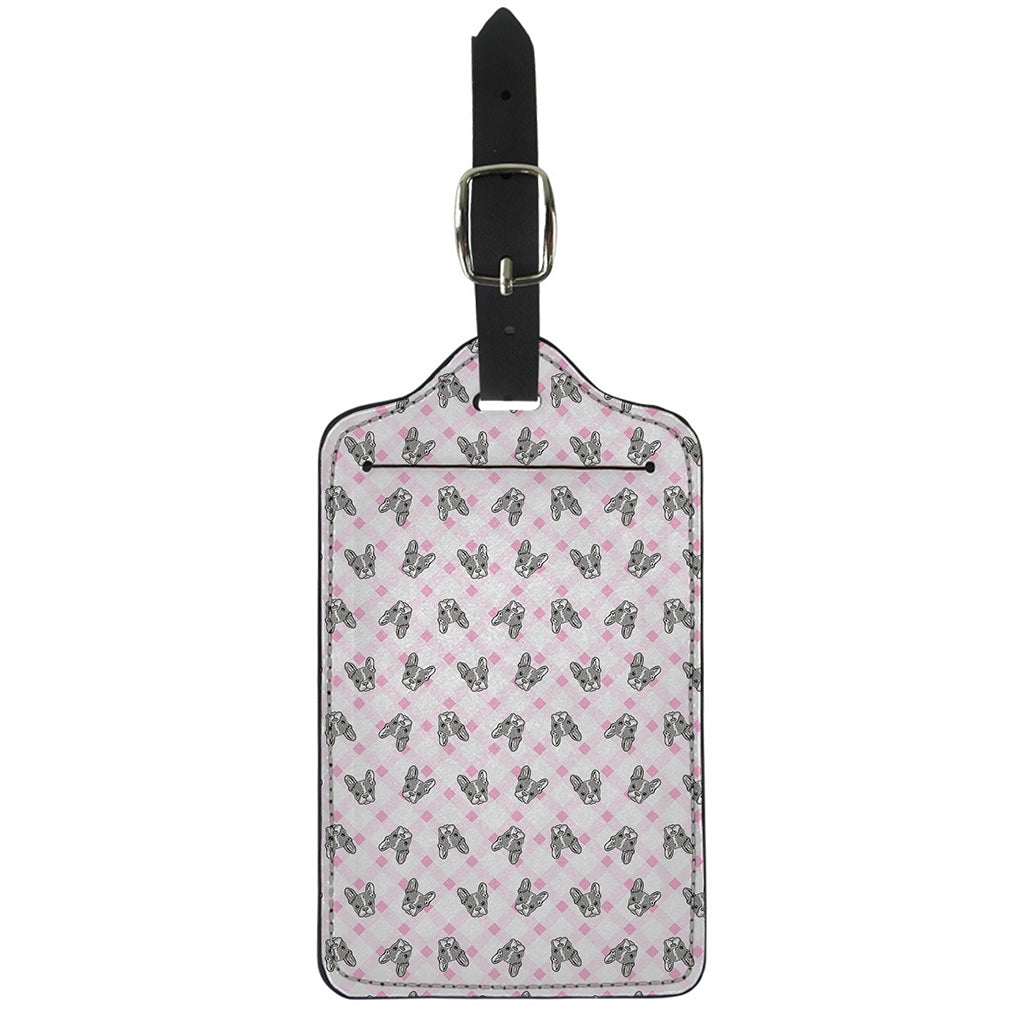 Pink Boston Terrier Plaid Print Luggage Tag