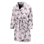 Pink Boston Terrier Plaid Print Men's Bathrobe