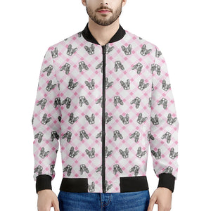 Pink Boston Terrier Plaid Print Men's Bomber Jacket