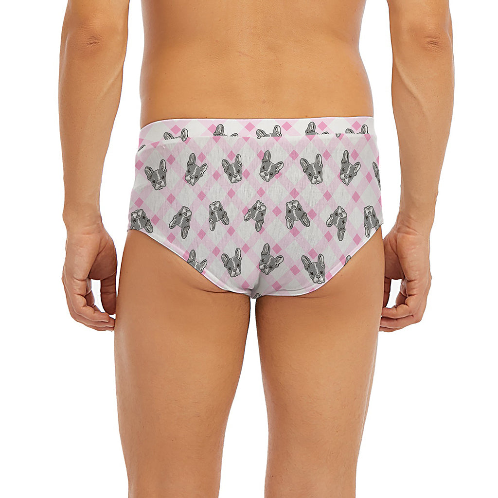 Pink Boston Terrier Plaid Print Men's Briefs