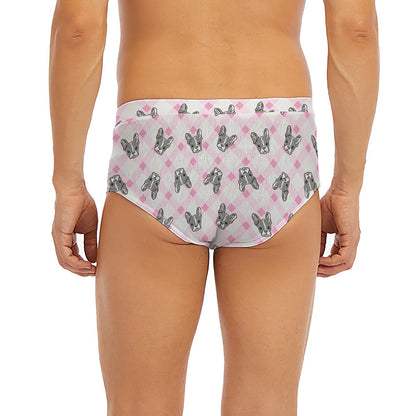 Pink Boston Terrier Plaid Print Men's Briefs