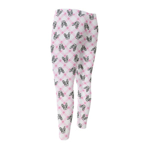 Pink Boston Terrier Plaid Print Men's Compression Pants