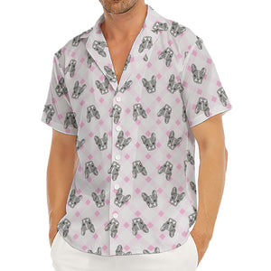 Pink Boston Terrier Plaid Print Men's Deep V-Neck Shirt