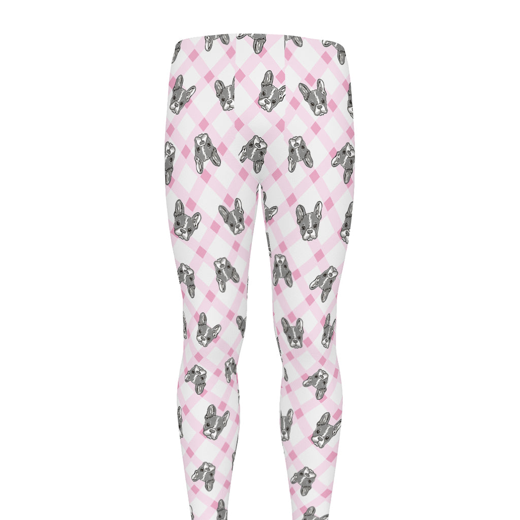 Pink Boston Terrier Plaid Print Men's leggings