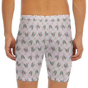 Pink Boston Terrier Plaid Print Men's Long Boxer Briefs