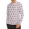 Pink Boston Terrier Plaid Print Men's Long Sleeve Rash Guard