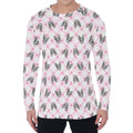 Pink Boston Terrier Plaid Print Men's Long Sleeve T-Shirt