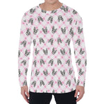 Pink Boston Terrier Plaid Print Men's Long Sleeve T-Shirt