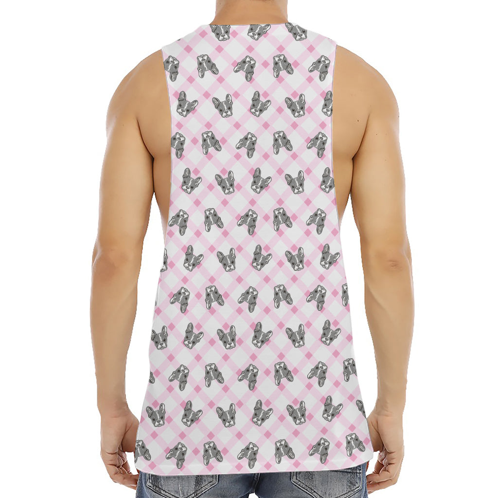 Pink Boston Terrier Plaid Print Men's Muscle Tank Top