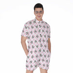 Pink Boston Terrier Plaid Print Men's Rompers