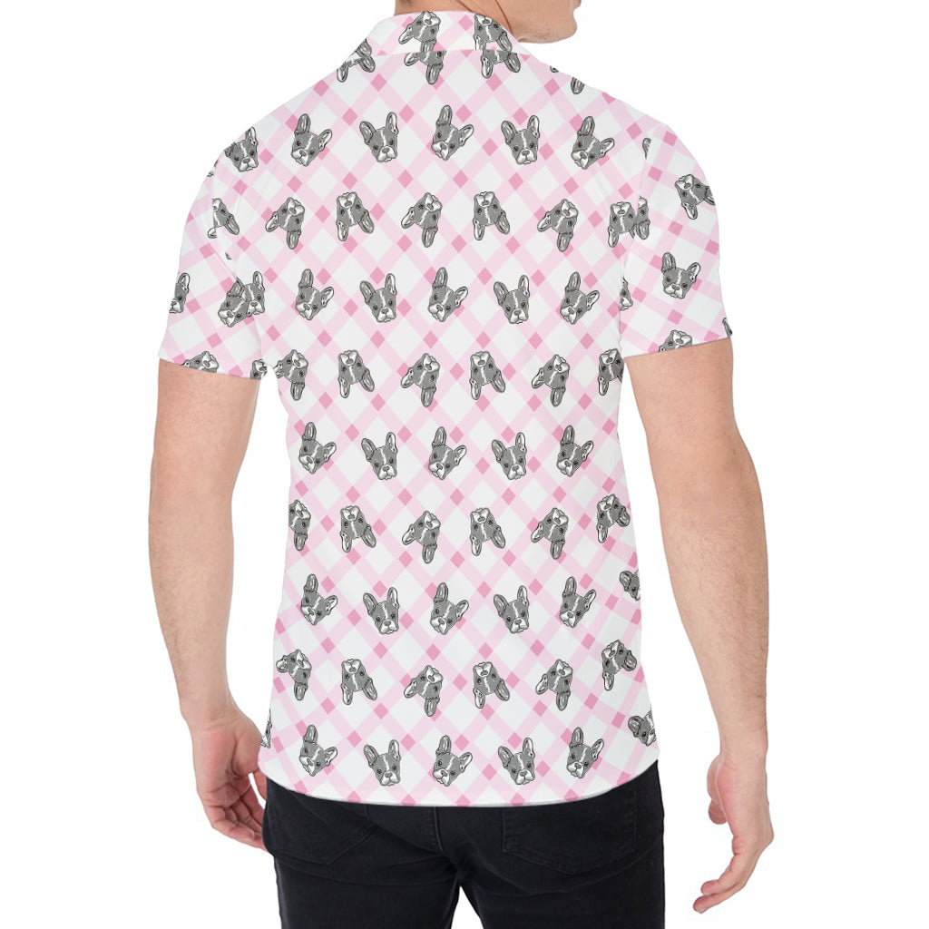 Pink Boston Terrier Plaid Print Men's Shirt