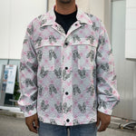 Pink Boston Terrier Plaid Print Men's Shirt Jacket