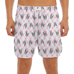 Pink Boston Terrier Plaid Print Men's Split Running Shorts