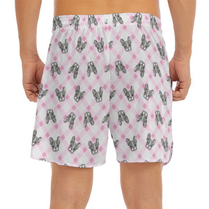 Pink Boston Terrier Plaid Print Men's Split Running Shorts