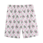 Pink Boston Terrier Plaid Print Men's Sports Shorts