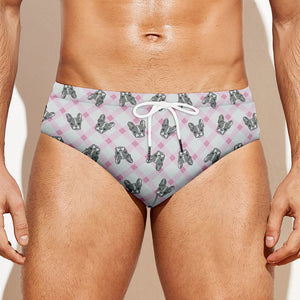 Pink Boston Terrier Plaid Print Men's Swim Briefs