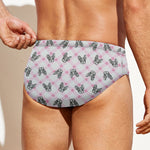 Pink Boston Terrier Plaid Print Men's Swim Briefs