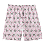 Pink Boston Terrier Plaid Print Men's Swim Trunks