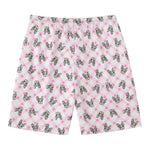 Pink Boston Terrier Plaid Print Men's Swim Trunks