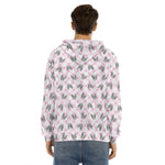 Pink Boston Terrier Plaid Print Men's Velvet Pullover Hoodie