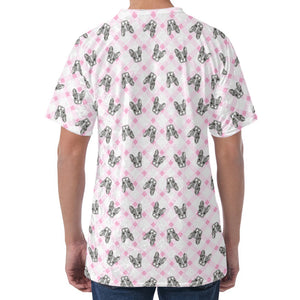 Pink Boston Terrier Plaid Print Men's Velvet T-Shirt