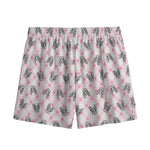 Pink Boston Terrier Plaid Print Mesh Shorts