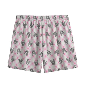 Pink Boston Terrier Plaid Print Mesh Shorts