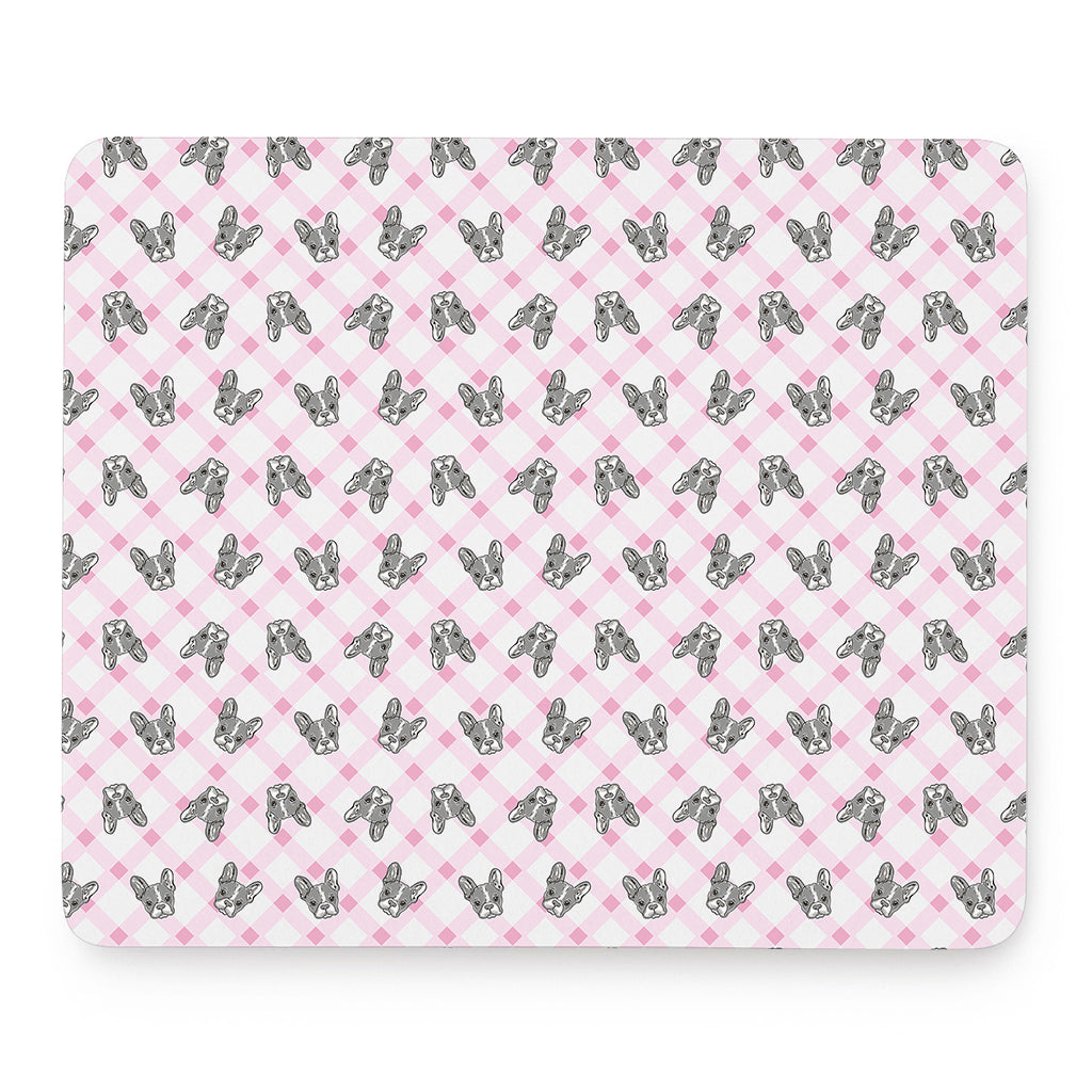 Pink Boston Terrier Plaid Print Mouse Pad