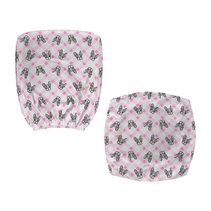 Pink Boston Terrier Plaid Print Office Chair Cover
