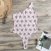 Pink Boston Terrier Plaid Print One Shoulder Bodysuit