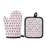 Pink Boston Terrier Plaid Print Oven Mitt And Pot Holder Set
