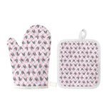 Pink Boston Terrier Plaid Print Oven Mitt And Pot Holder Set